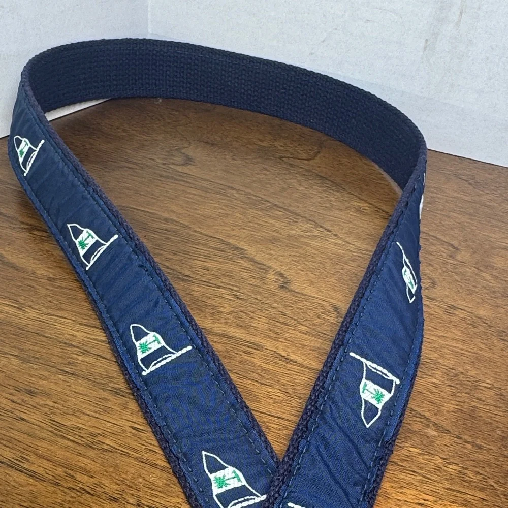 Leather Man Classic Mens Navy Woven Belt w/ Nautical Green & White Flags, sz 40